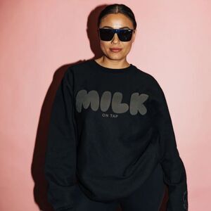 The Little Milk Bar Black Crewneck Sweatshirt Milk On Tap Womens Size XL L/S